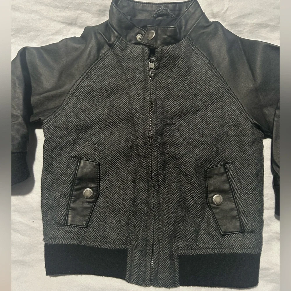 EUC OshKosh Kid Long-sleeve Wool and Faux Leather Jacket - No Size Tag